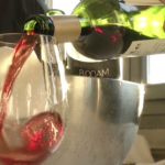 A glass of 8:00AM Navarran wine is poured at a private event in Pamplona during the Running of the Bulls