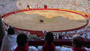 bullfight in pamplona during san fermin in stands