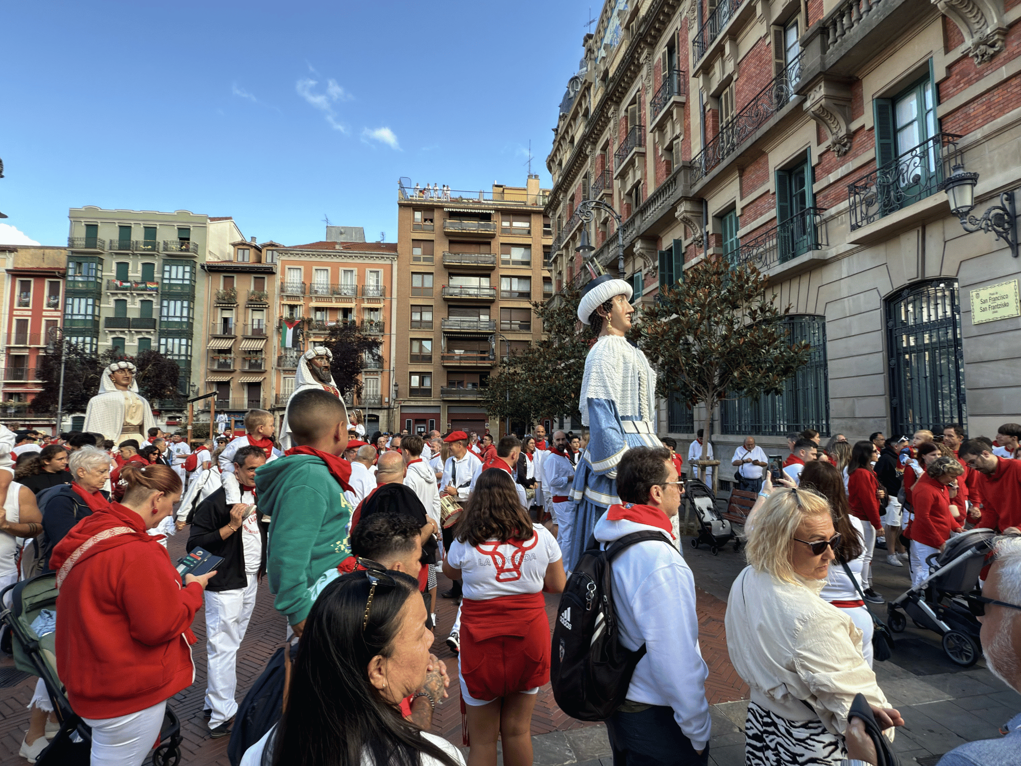 san fermin giants and big heads parade in pamplona